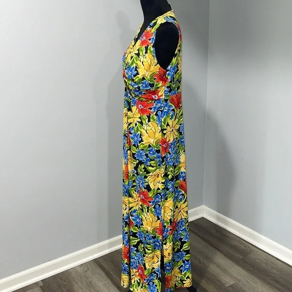 Rafaella women’s size large floral pattern maxi dress with side slits stretchy - Picture 4 of 16